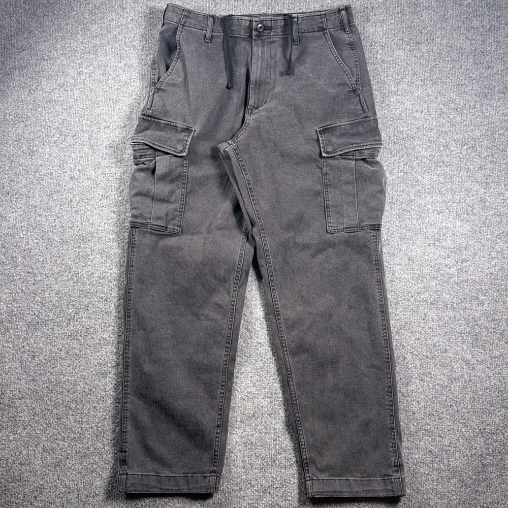 Uniqlo Cargo Pants Men 32x28 Gray Wide Straight Leg Utility Drawstring Waist